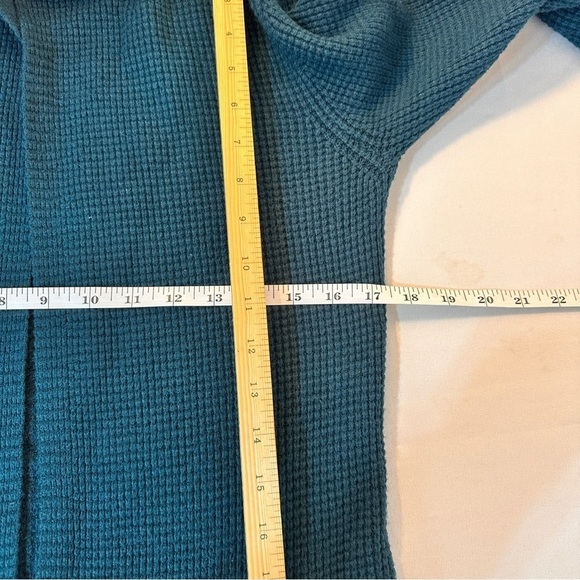 Cyrus Womens Small Hooded Sweater Cardigan Waffle Knit Cozy Grannycore Teal Blue - Picture 7 of 8